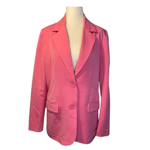 Steve Madden Classic Notch Collar Blazer Hot Pink Two Button Jacket Darted S - Picture 1 of 7